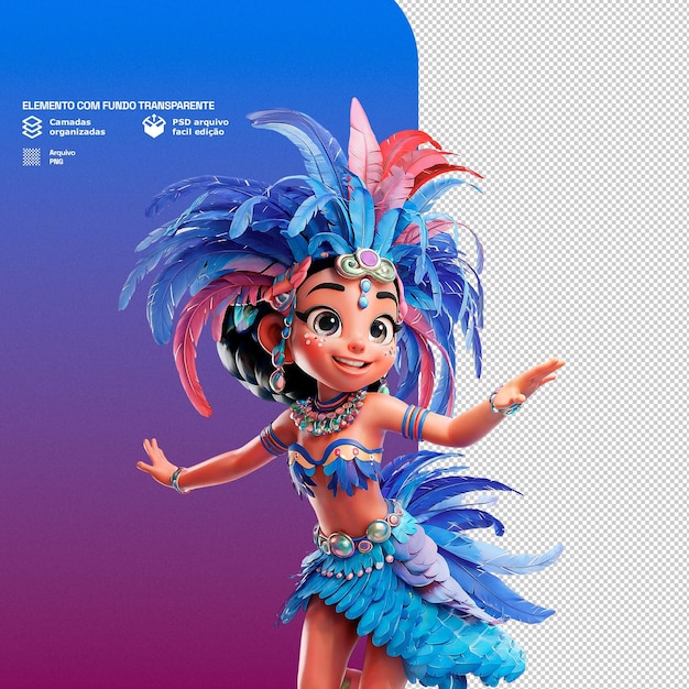 3d carnival character with festive costume and accessories