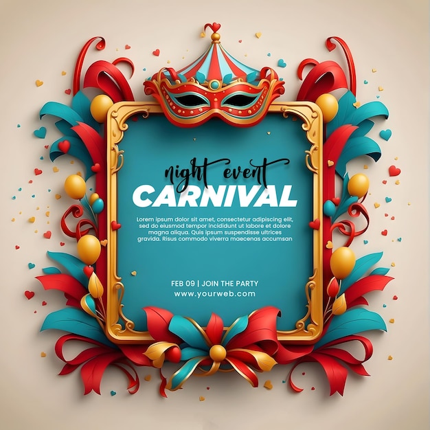 PSD 3d карнавал специальное ночное мероприятие рамка марди гра дизайн баннера в социальных сетях
