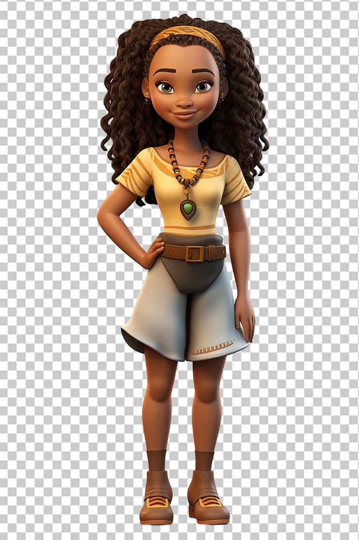 PSD 3d cartoon african girl full body disney style