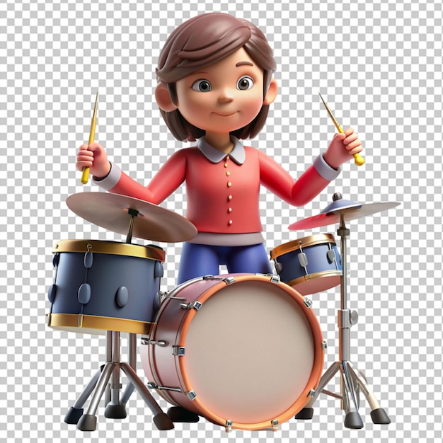 PSD 3d cartoon american young girl playing with drums