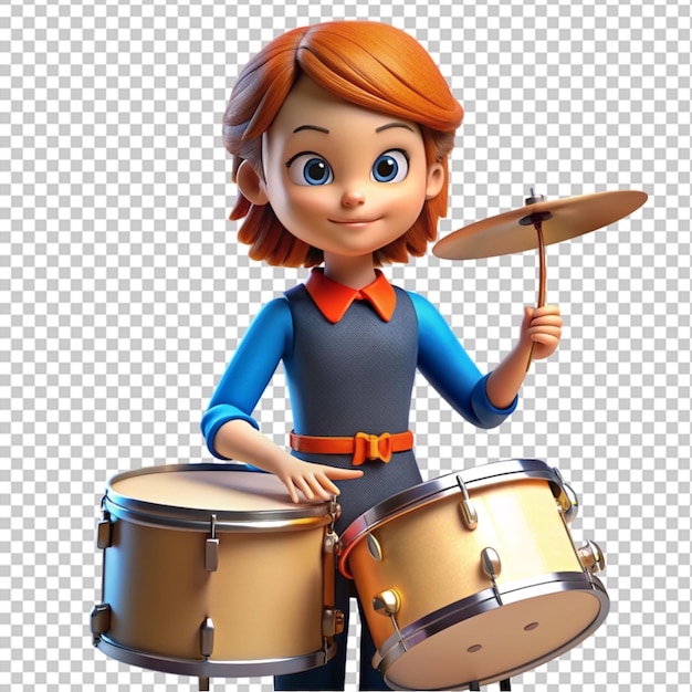 PSD 3d cartoon amerikaans jong meisje dat met drums speelt