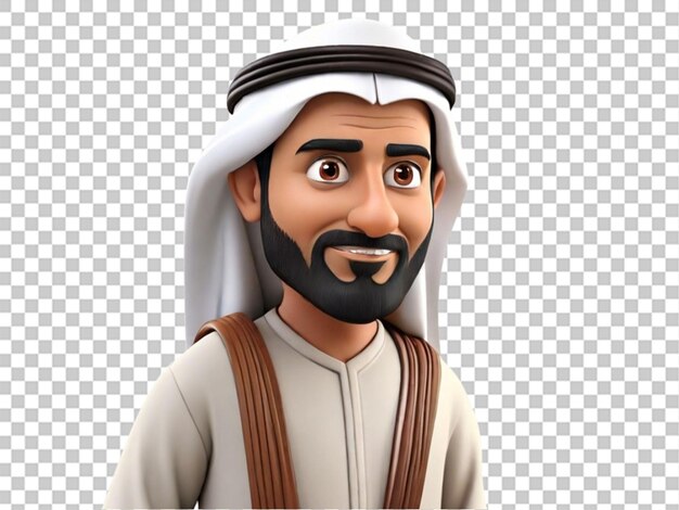 PSD 3d cartoon arab man rigged on white background