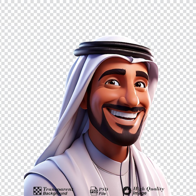 3d мультфильм арабский мужчина улыбается крупный план полутело объект изолирован на прозрачном фоне