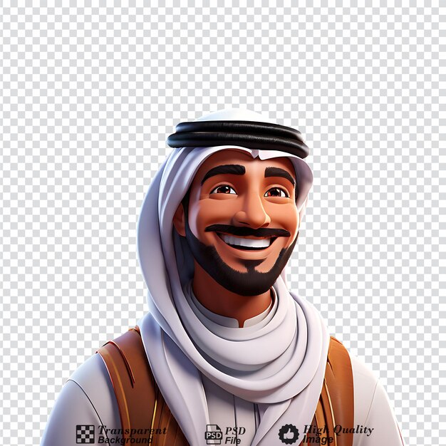 PSD 3d cartoon arab man smiling closeup halfbody object isolated on transparent background