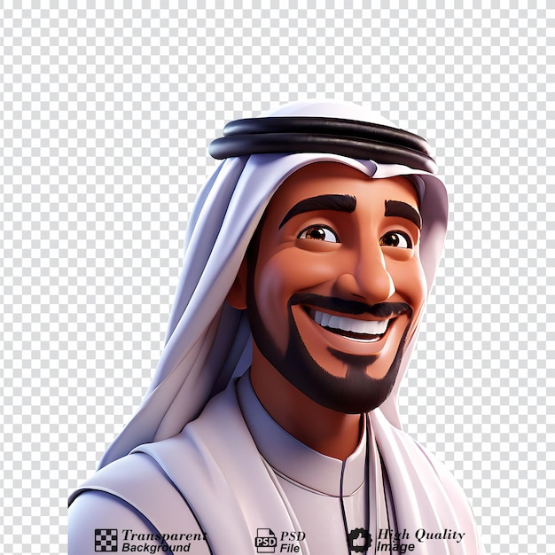 PSD 3d cartoon arabische man glimlachende close-up halfbody object geïsoleerd op transparante achtergrond