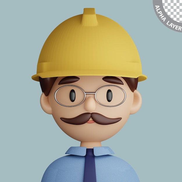 3D cartoon avatar of engineer man with safety helmet