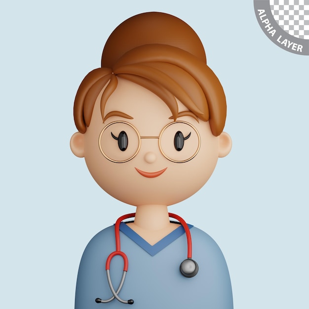 PSD 3d мультяшный аватар симпатичной улыбающейся женщины-врача