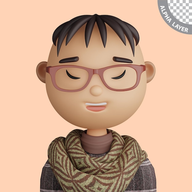 PSD 3d мультяшный аватар улыбающегося азиатского мужчины