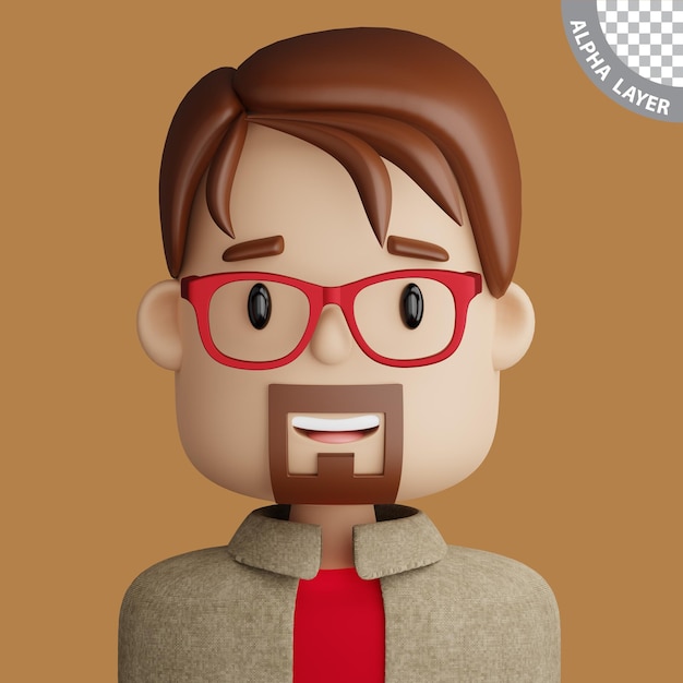 PSD avatar del fumetto 3d dell'uomo barbuto sorridente