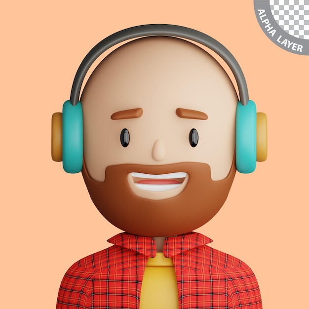 PSD 3d cartoon avatar of smiling bearded man