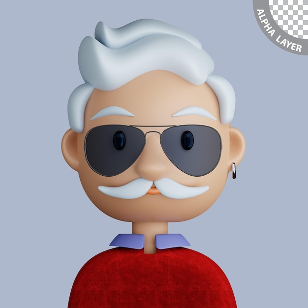 3D cartoon avatar of smiling mature man