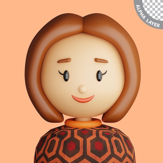 PSD avatar cartone animato 3d di donna sorridente