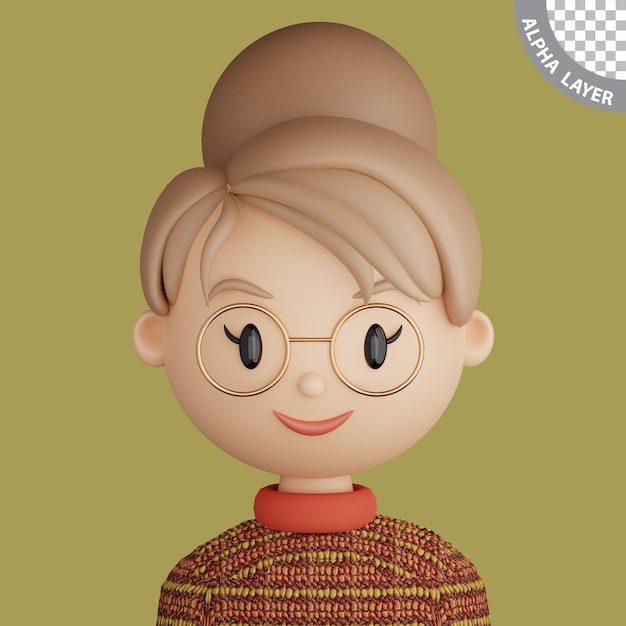 PSD avatar cartone animato 3d di donna sorridente