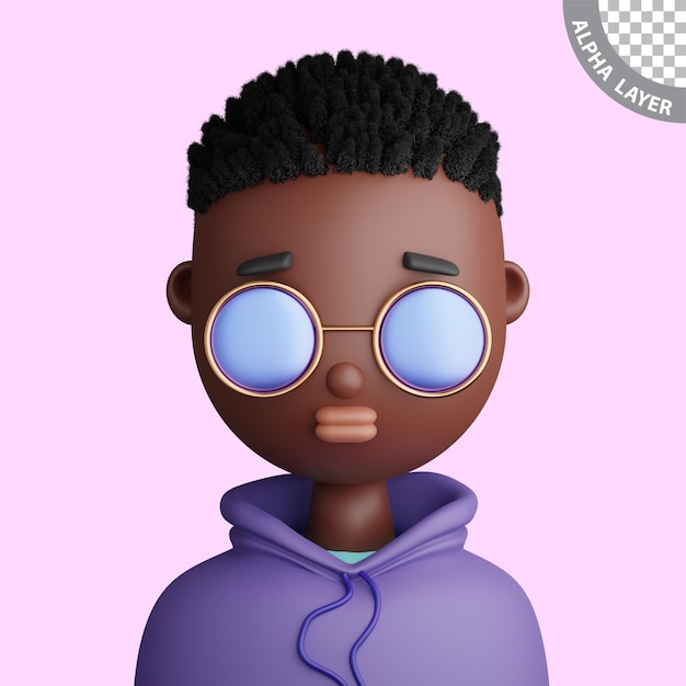 3D cartoon avatar of smiling young black man