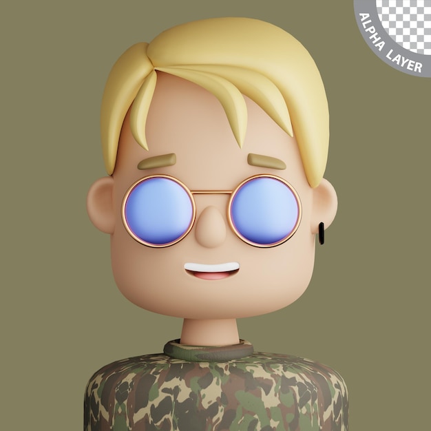 3D cartoon avatar of smiling young man