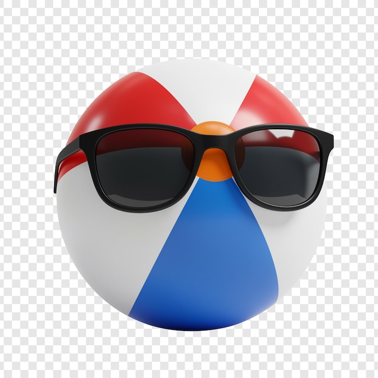 PSD 3d мультфильмный пляжный мяч с солнцезащитными очками на прозрачном фоне