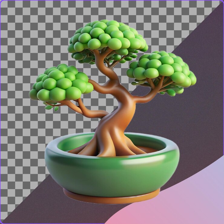 PSD 3d cartoon bonsai tree in pot illustration