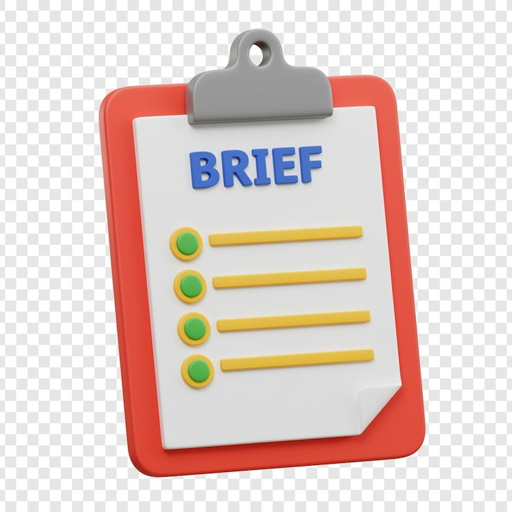 PSD 3d cartoon brief on a red clipboard on transparent background