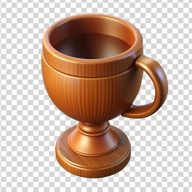 3d cartoon brown award wooden cup isolated on transparent background