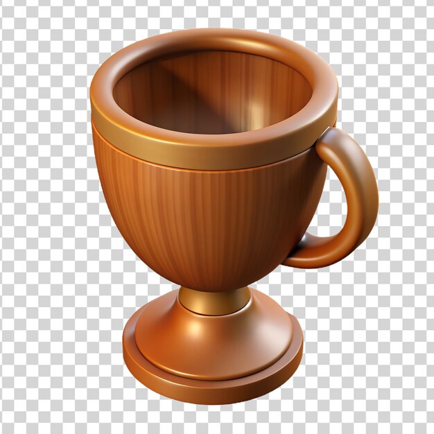 3d cartoon brown award wooden cup isolated on transparent background