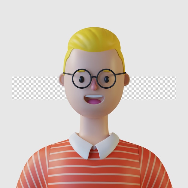 PSD avatar del personaggio dei cartoni animati 3d isolato nel rendering 3d