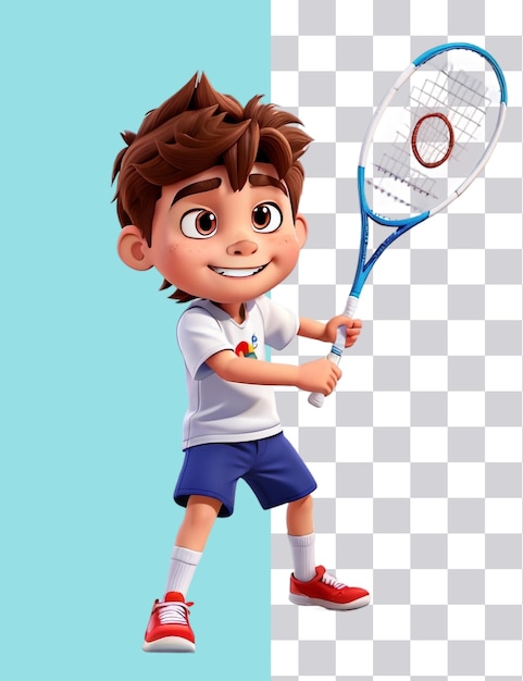 PSD 3d cartoon character boy playing badminton on transparent background