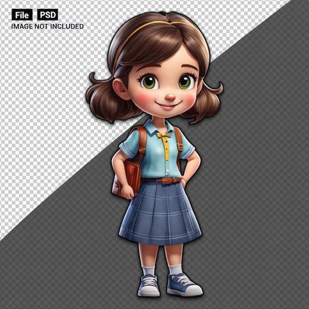 PSD 3d cartoon character cute student girl