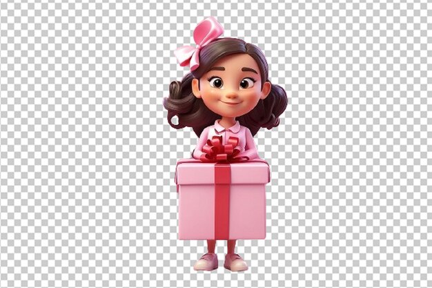 PSD personaggio dei cartoni animati 3d di una ragazza che tiene il contenitore di regalo