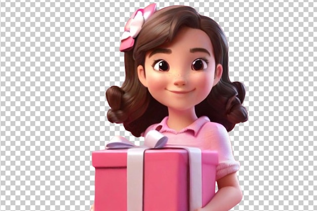 3d cartoon character of a girl holding gift box