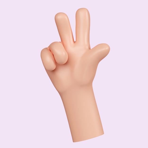 3d Cartoon character hand gesture Counting on fingers Hand gesture number three The thumb icon isolated on pink background 3d rendering illustration Clipping path