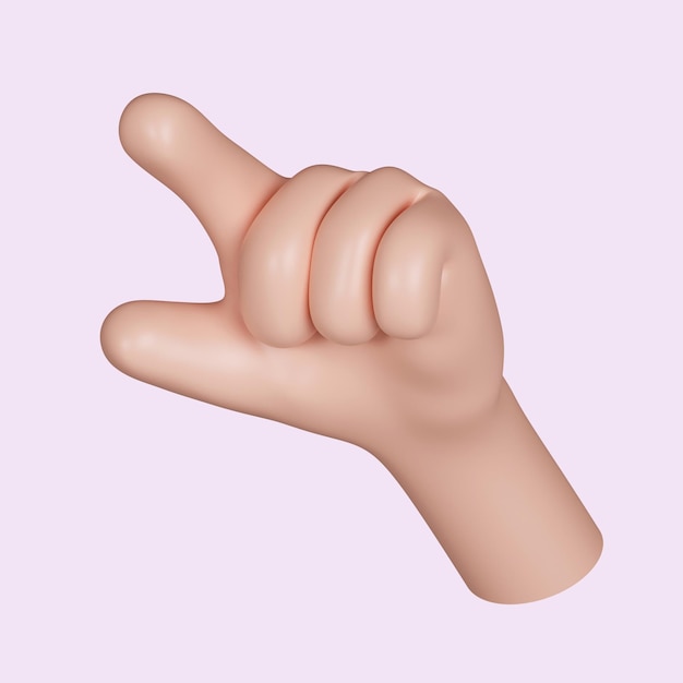 3d Cartoon character hand hand gesture icon isolated on pink background 3d rendering illustration Clipping path