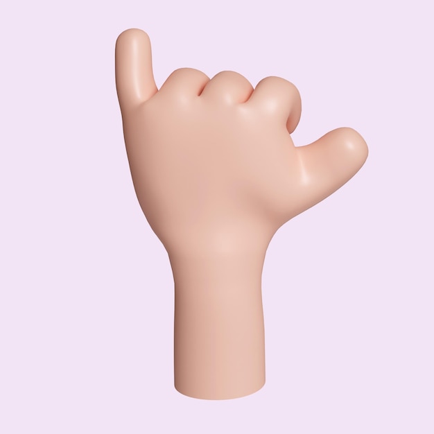 3d cartoon character hand hand gesture icon isolated on pink background 3d rendering illustration clipping path