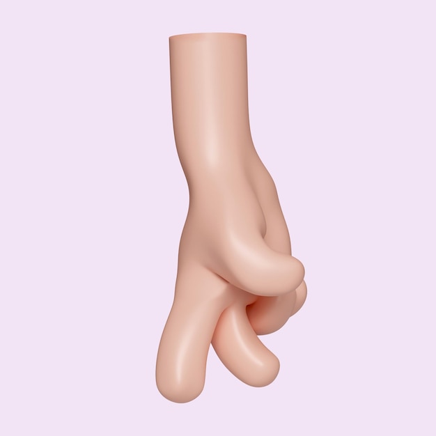 3d Cartoon character hand hand gesture icon isolated on pink background 3d rendering illustration Clipping path