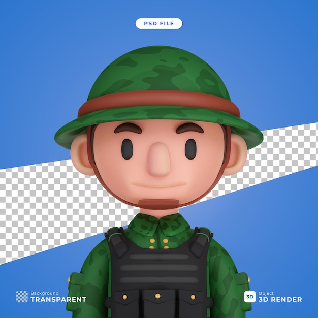 PSD 3d cartoon character illustration of army soldier