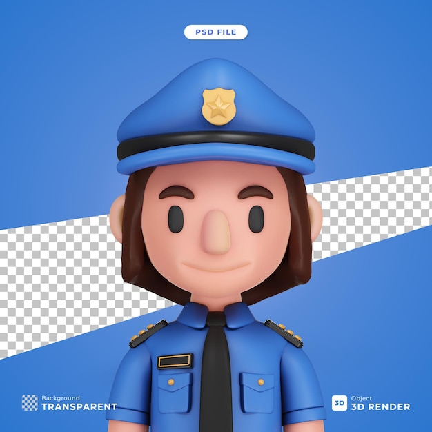 PSD 3d cartoon character illustration of police woman