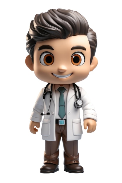 PSD 空白の背景で微笑む医師の3d漫画キャラクター