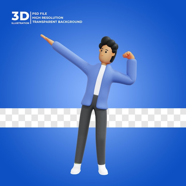 3d漫画のキャラクターは幸せなプレミアムpsdをポーズします