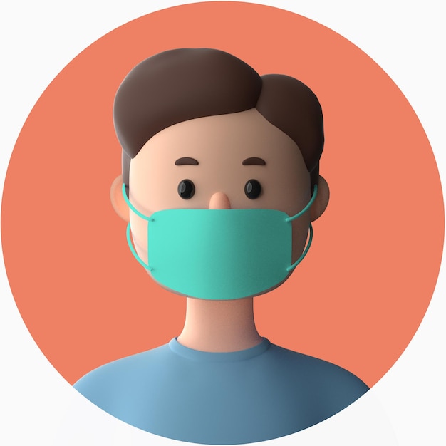 PSD 3d cartoon character wearing mockup of face mask