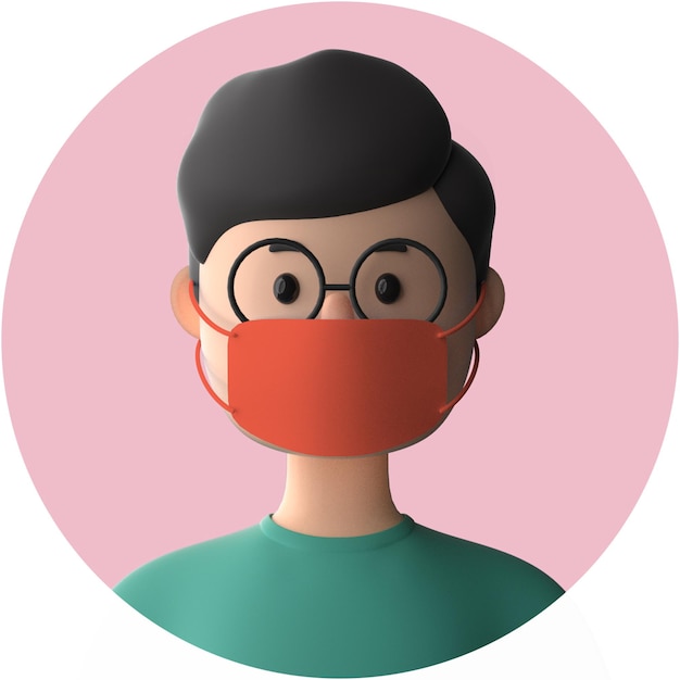 3d cartoon character wearing mockup of face mask