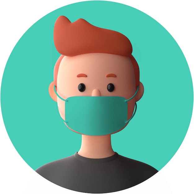 3d cartoon character wearing mockup of face mask