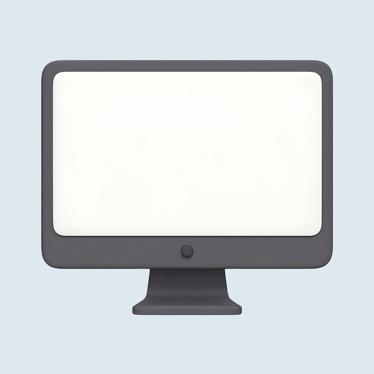 PSD 3d cartoon computer monitor with blank screen