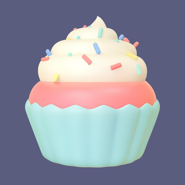 3D cartoon cupcake met sprinkles