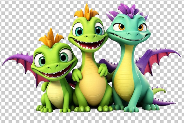 PSD cartone animato 3d cute dragon family clipart png sublimazione