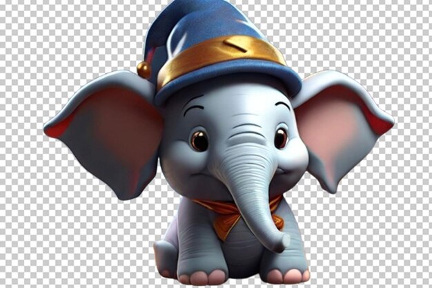 PSD cartone animato 3d di un simpatico elefante che indossa un cappello