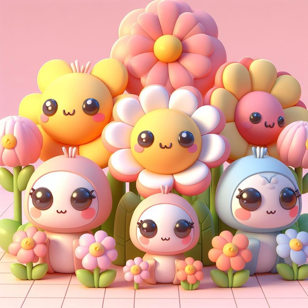 PSD 3d cartoon cute flower stock photo picture and royalty