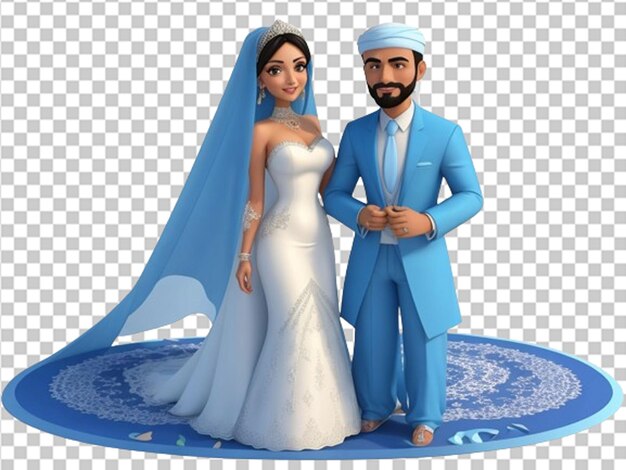 3d cartoon depiction of an islam arab couple in blue dress