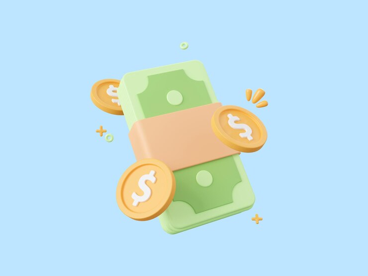 ドル硬貨と紙幣の 3 d 漫画デザイン イラスト