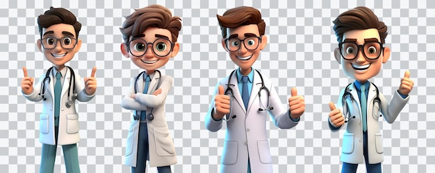 PSD 3d cartoon doctor character on transparent background