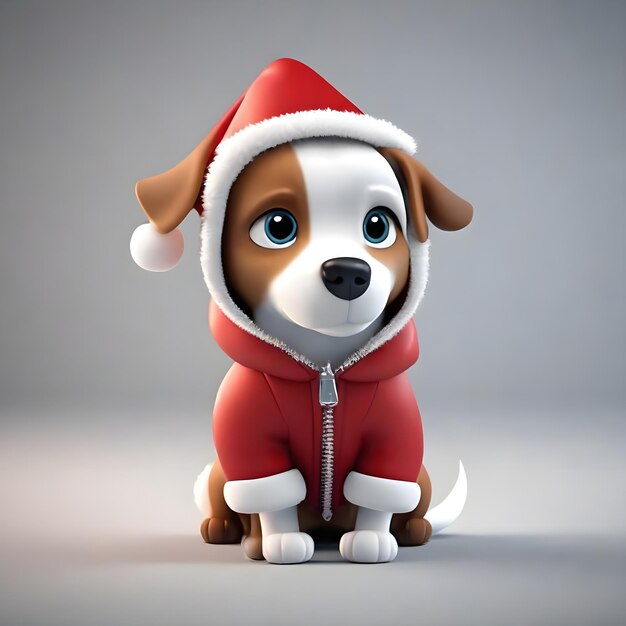 3d cartoon dog portrait in christmas clothes transparent background