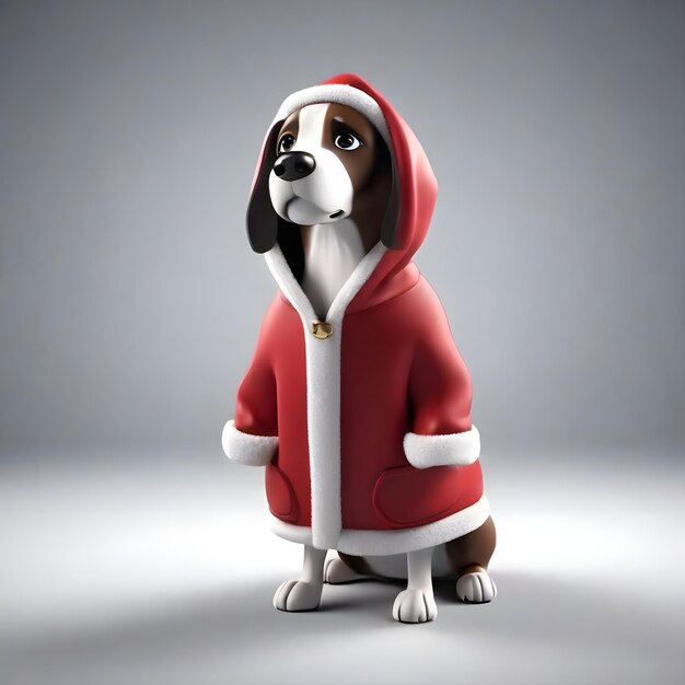 PSD 3d cartoon dog portrait in christmas clothes transparent background